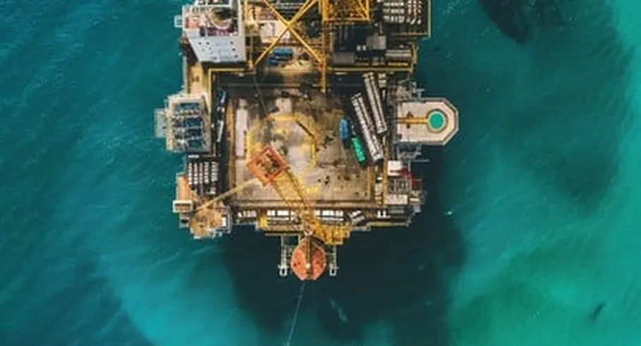 Offshore oil platform aerial view